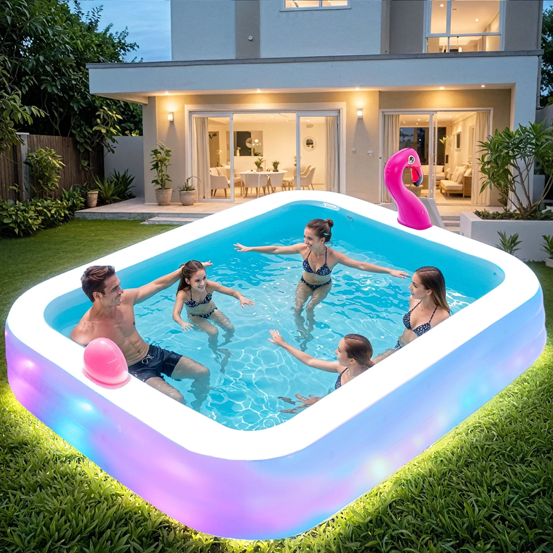 119" X 86" X 21" Inflatable LED Pool with 3 Modes, Electric Pump, Family Blow-Up0