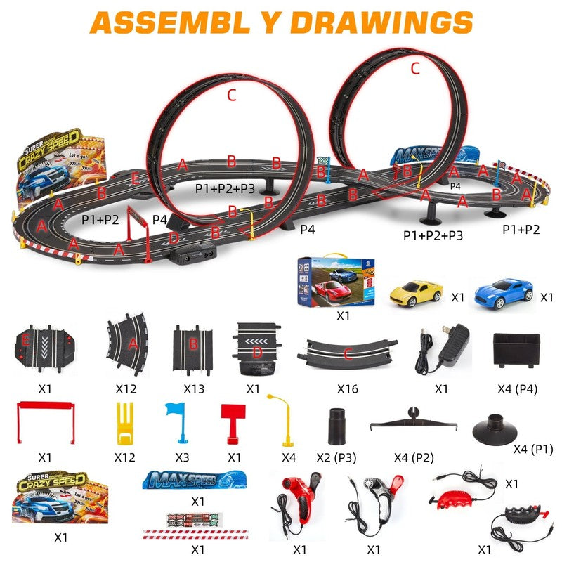 Slot Car Race Track Set for Kids, 20.3Ft Electric Race Car Track Set with 2 High4
