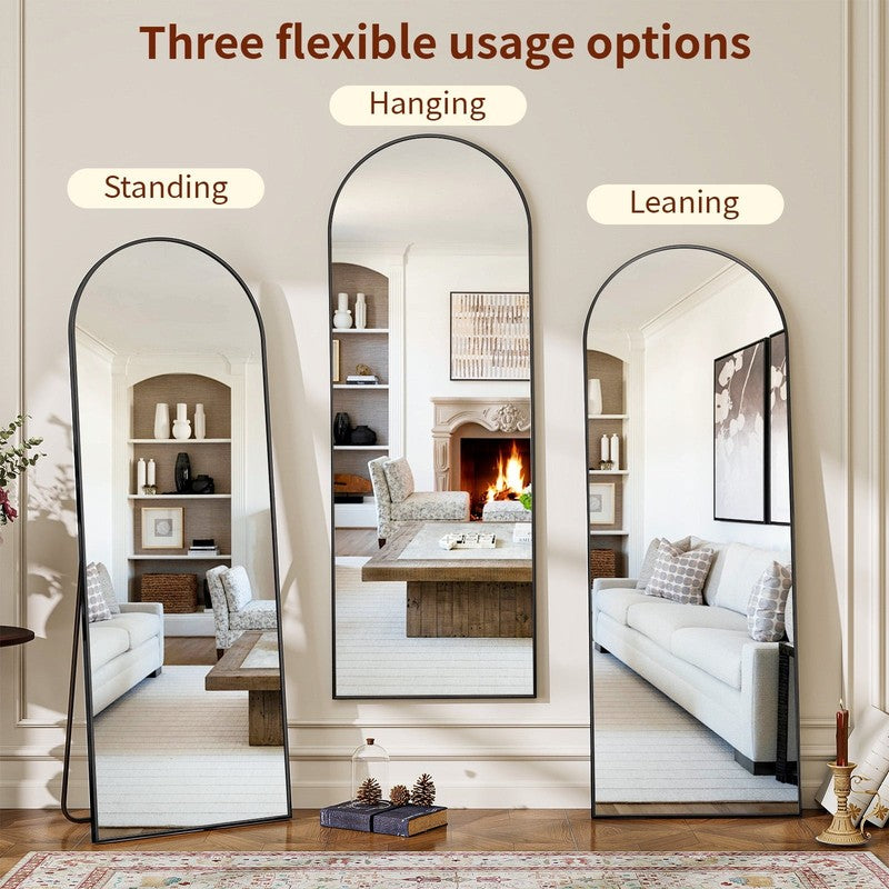 64"X 21" Arched Full Length Mirror Full Body Floor Mirrors, Black4