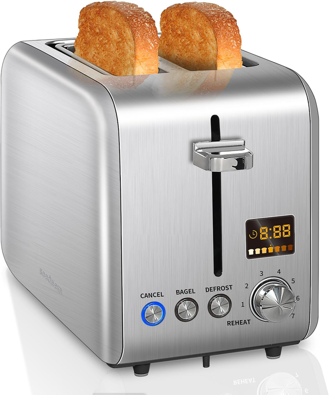 Silver 2 Slice Toaster Stainless Steel - LCD Display, 7 Shades, Bagel, Defrost10