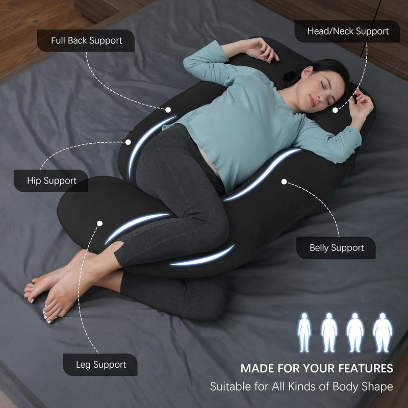 U Shaped Pregnancy Maternity Pillow 57" Full Body Sleep Support Black1
