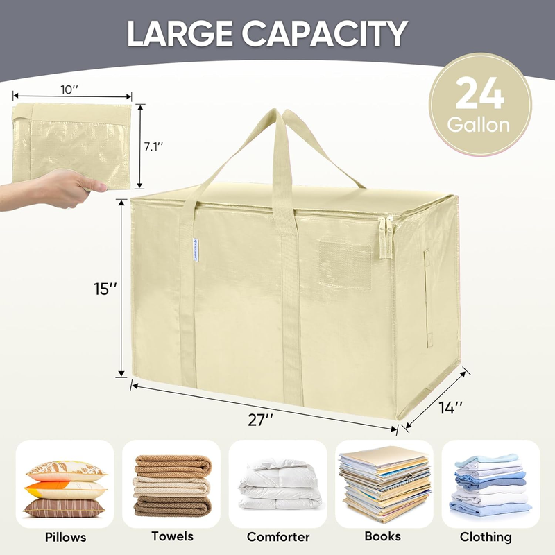 6 Pack Extra Large Heavy Duty Moving Bags Zipper Storage Totes Cream4