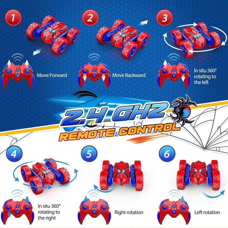 Spider RC Cars Remote Control Car, Double Sided 360°Flip 4WD Rechargeable RC Dri2