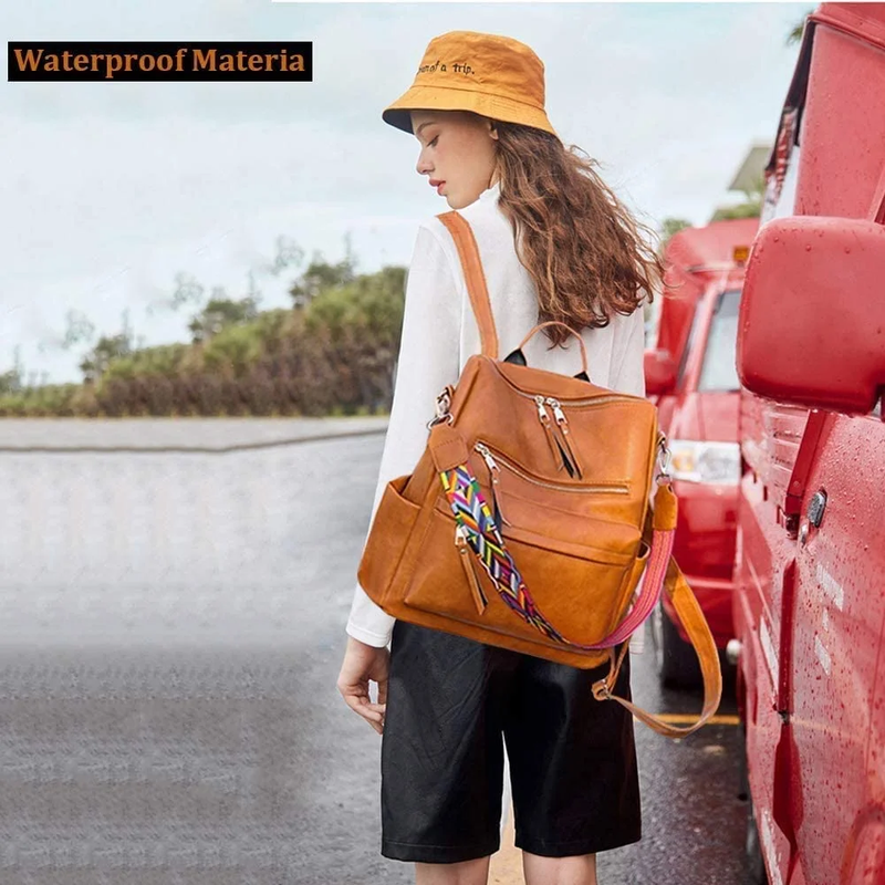 Fashion Waterproof Backpack Purse Women Convertible Bag Brown2