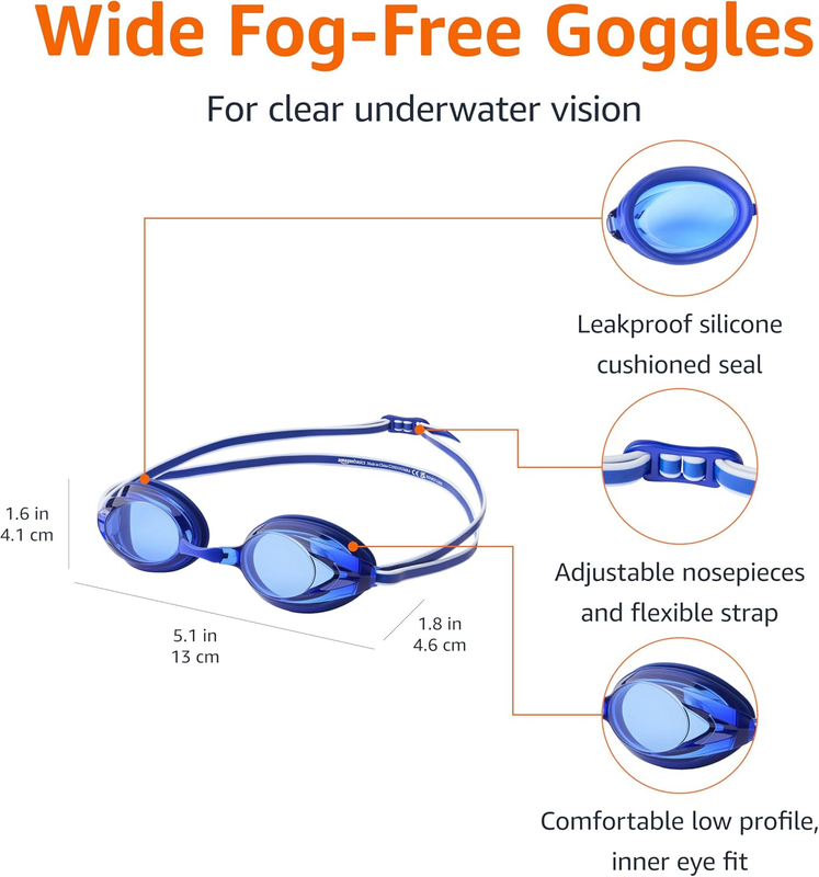 Unisex Swim Goggles Wide View Anti Fog 4 Nosepieces Adjustable Fit1