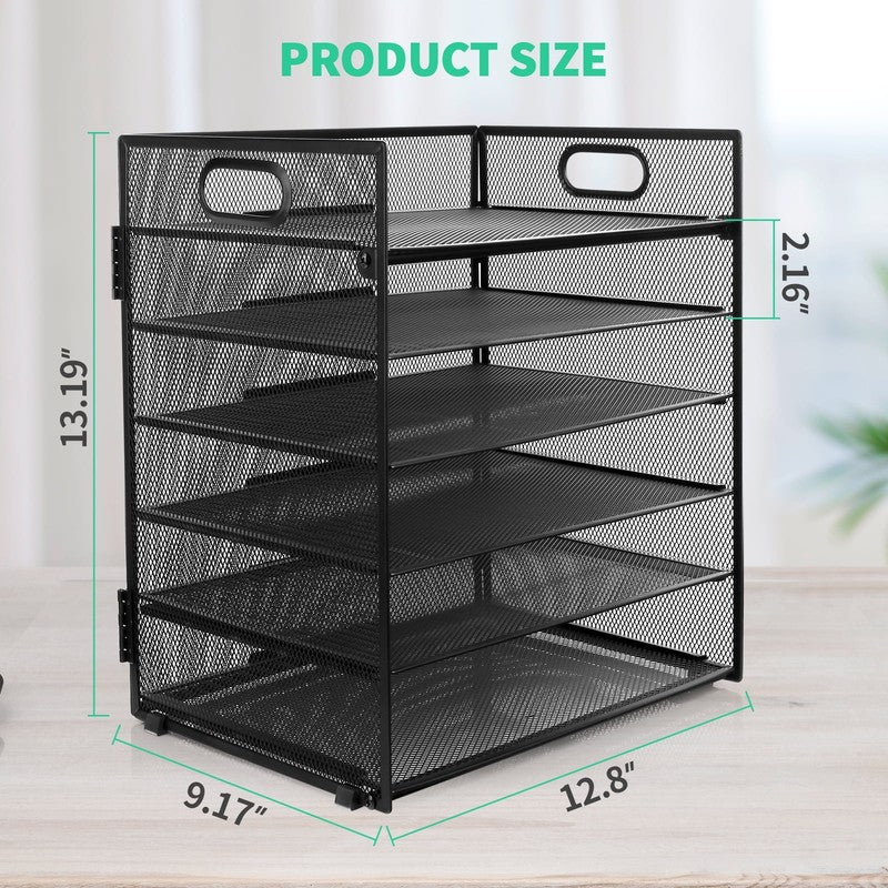 6-Tier Desk Organizer Paper Storage Box ,Stationery Tray with Handle Mesh Statio5