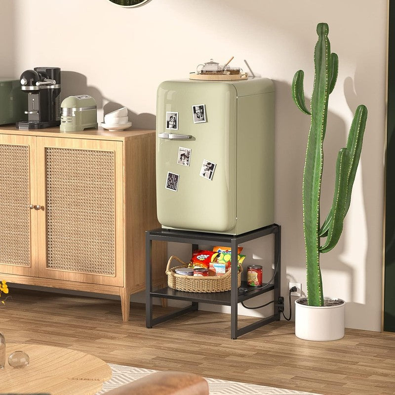 End Table with Charging Station 2 Tier Shelf Mini Fridge Stand Black1