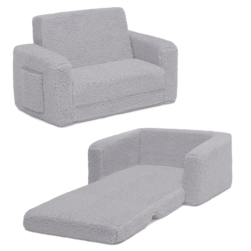 Cozee Flip Out Sherpa 2 In 1 Convertible Chair to Lounger for Kids, Grey0