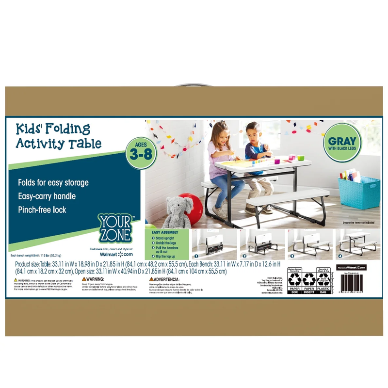 Folding Kid'S Picnic Activity Table for Ages 3-8, Gray3
