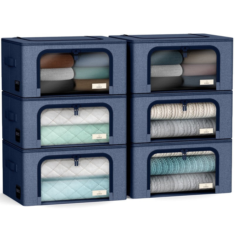 Oxford Fabric Storage Bins: Stackable, Foldable Organizer Bags, with Clear Windo8