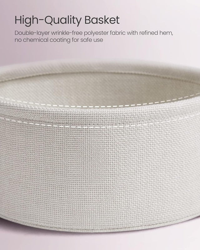 Small Round Side Table Nightstand with Fabric Basket Jelly Pink Cream White5