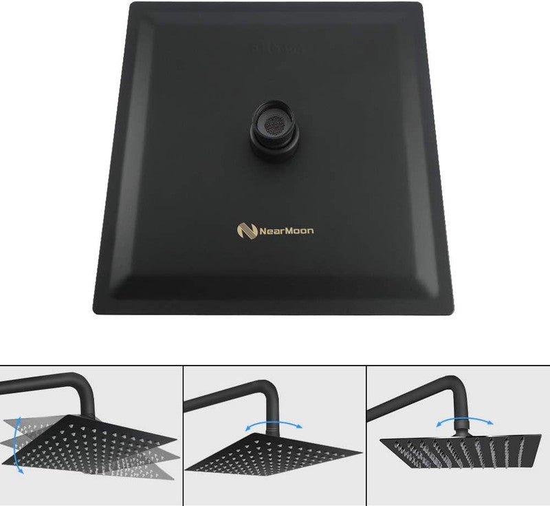 8" Matte Black Rainfall Shower Head High Pressure Stainless Steel Square5