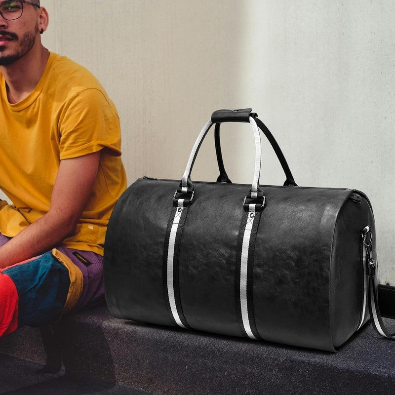 Men Leather 2in1 Garment Duffle Bag Waterproof Suit Travel Carry On5