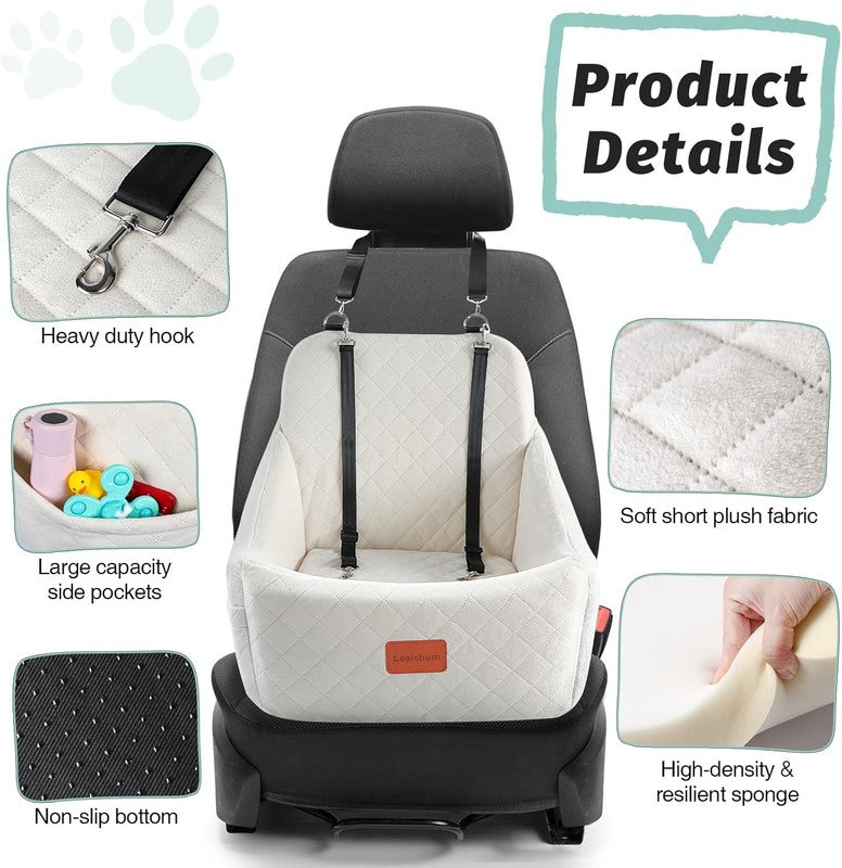 Dog Car Seat for Medium Dogs up to 35lbs Memory Foam Washable Anti Slip Beige3
