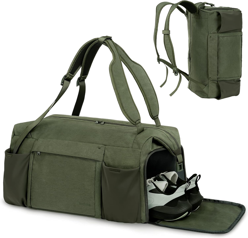 Men’s Gym Bag Backpack Duffle Dark Green Shoes Compartment Waterproof10