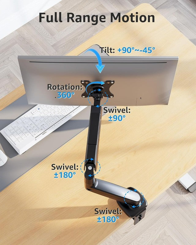 Adjustable Gas Spring Monitor Mount for 32" Screens, VESA Compatible, Black4