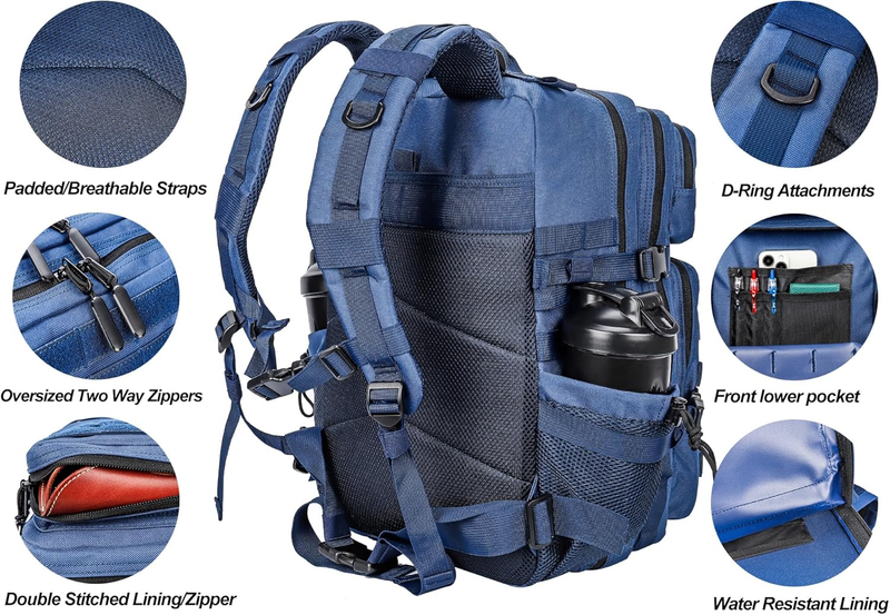 Military 45L Tactical Backpack Blue MOLLE Assault Pack Travel Bag4