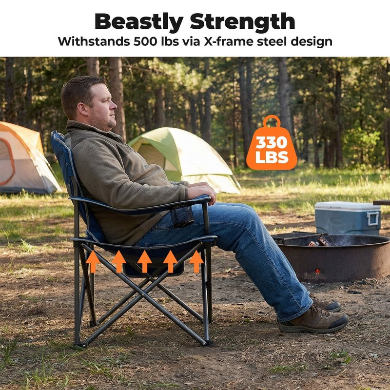 Oversized Camping Folding Chair 500Lbs Heavy Duty with Cooler Cup Holder2