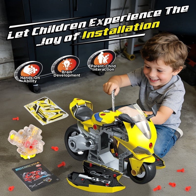 Take Apart Motorcycle Toy – STEM Building Kit with Lights, Sound & Spray 6