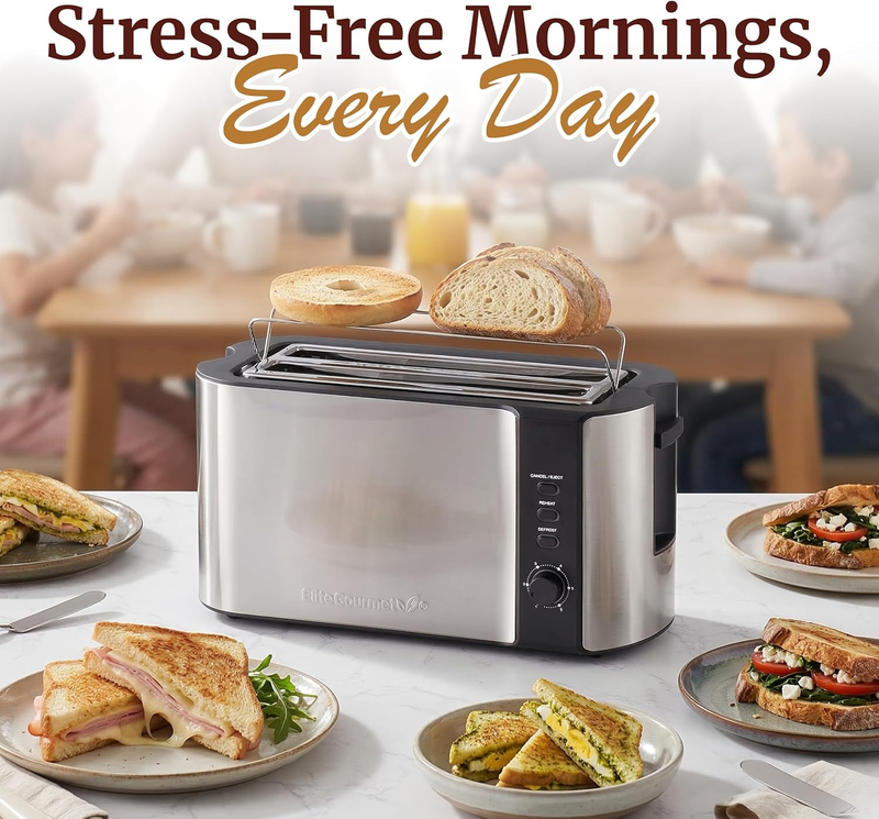 ECT 3100 4 Slice Long Slot Toaster Wide Slots Warming Rack Stainless8