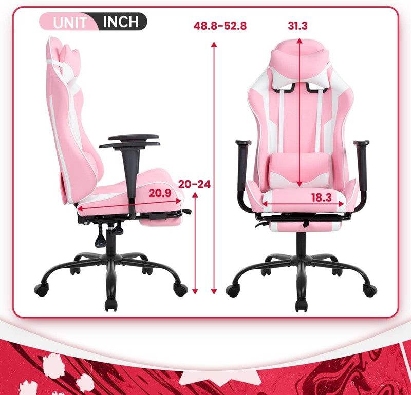 Pink Ergonomic Gaming Chair with Lumbar Support and Footrest for Office Use2