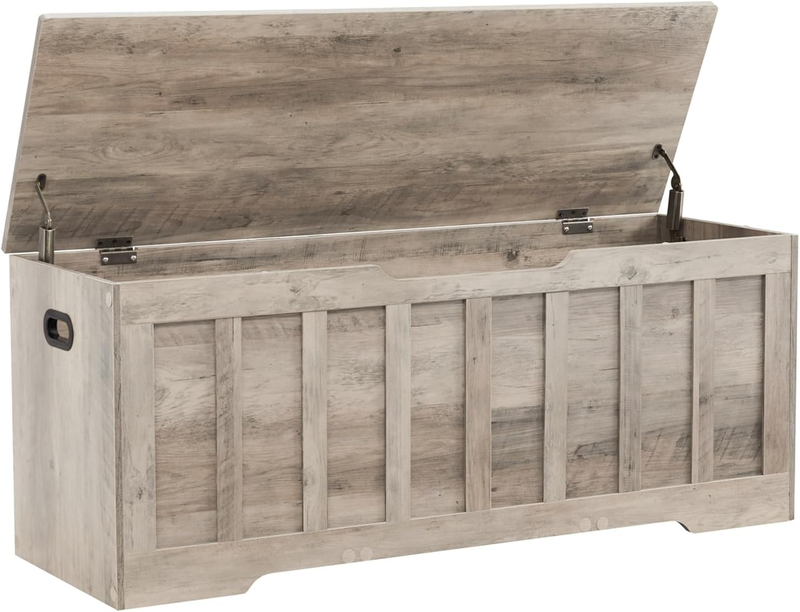 47.2'' Wooden Storage Chest Trunk Flip Top Bench Shoe Storage Greige7