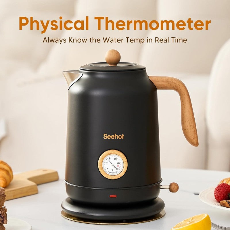 Electric Kettle 1.7L 1200W Thermometer Stainless Steel Auto Shut Off Black3