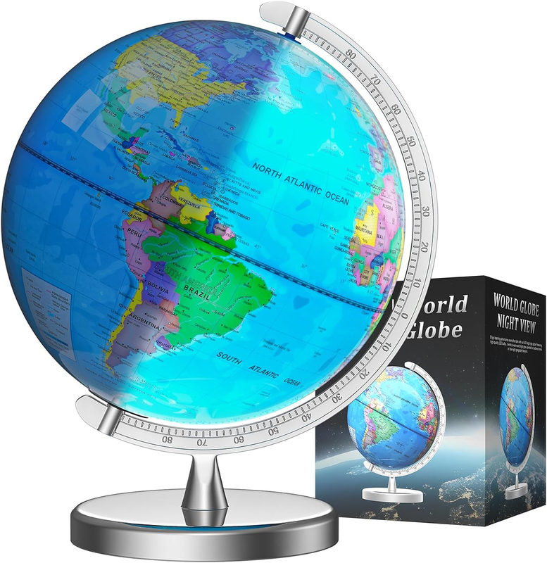 12in Illuminated World Globe Lamp STEM Learning Night Light Metal Base10