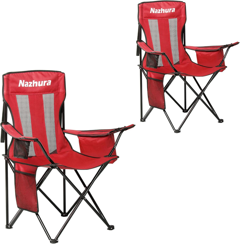 2 Pack Camping Chairs Folding Portable Cooler Bag Mesh Backrest Red0