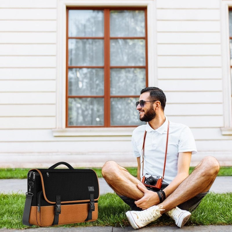 15.6 Inch Messenger Bag Laptop Briefcase Water Resistant Satchel Black Brown2