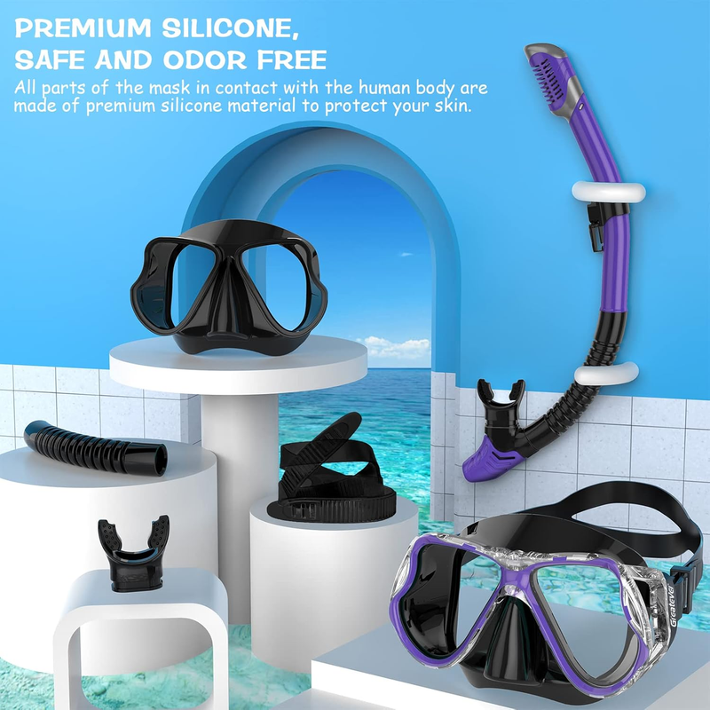 Dry Snorkel Set Panoramic Wide View Anti-Fog Scuba Mask Snorkeling Gear5