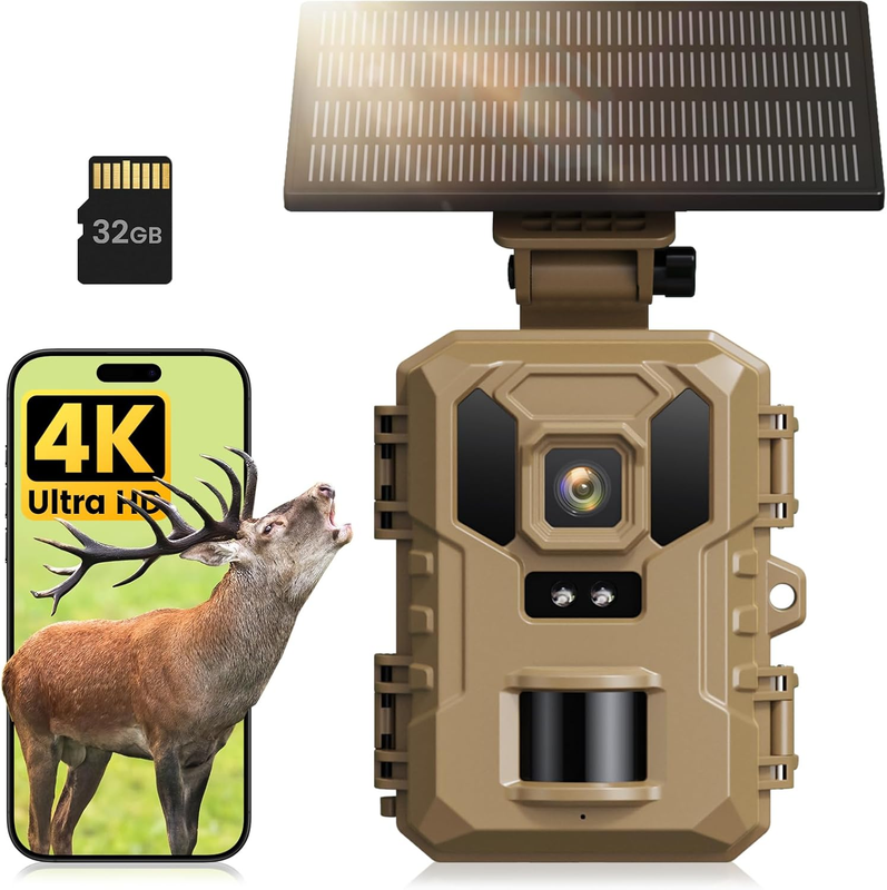 Trail Camera 4K 64MP WiFi Game Cam, Night Vision, Solar, 32GB SD, 0.2S Trigger9