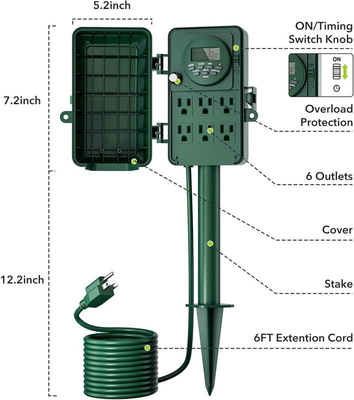 7 Day Outdoor Digital Stake Timer, 6 Outlets, Weatherproof, BNC U3S, Heavy Duty3
