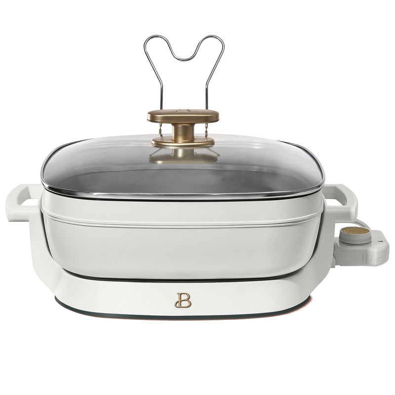 5 in 1 Electric Skillet Expandable to 7 Qt w/ Glass Lid White Icing9