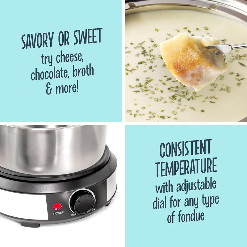 Electric Fondue Pot, 8-Cup, 8 Forks, Temp Control, Stainless Steel2