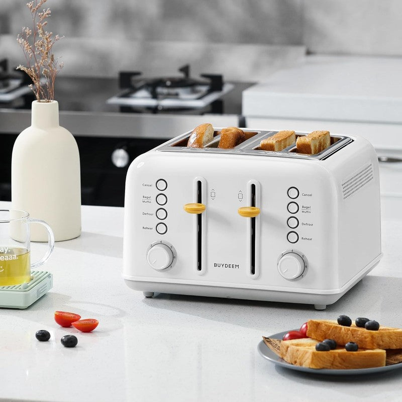 Retro 4 Slice Toaster 1800W Extra Wide Slots 7 Shade Bagel Stainless White7