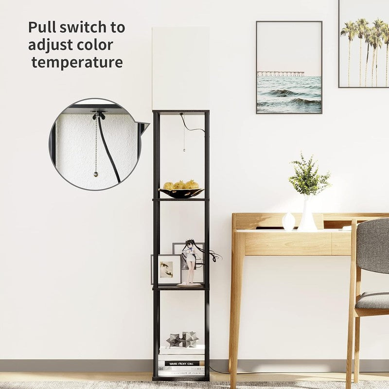 Floor Lamp with Shelves, Modern Square Standing Lamp with 3 Color Temperature Bu7