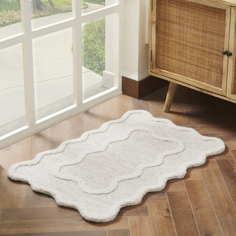 Ivory Scallop Wool Indoor Area Rug, 24" X 36"3