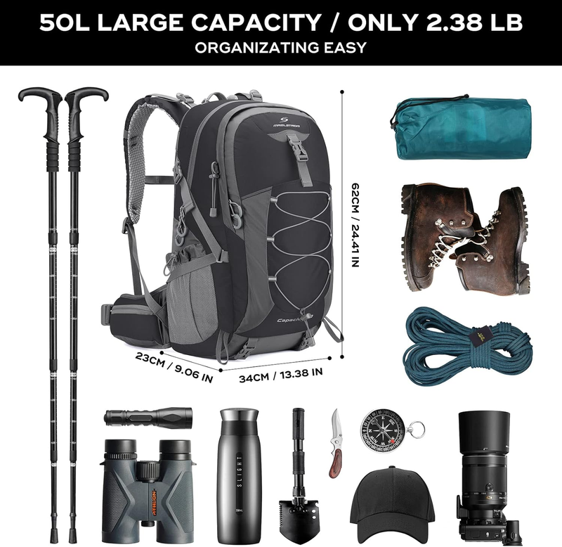 50L Waterproof Hiking Backpack Camping Travel Daypack Black2