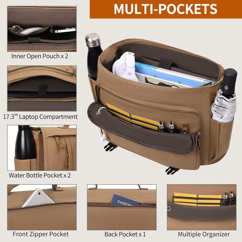 Mens Messenger Bag 17 17.3" Laptop Canvas Water Resistant Work Brown5