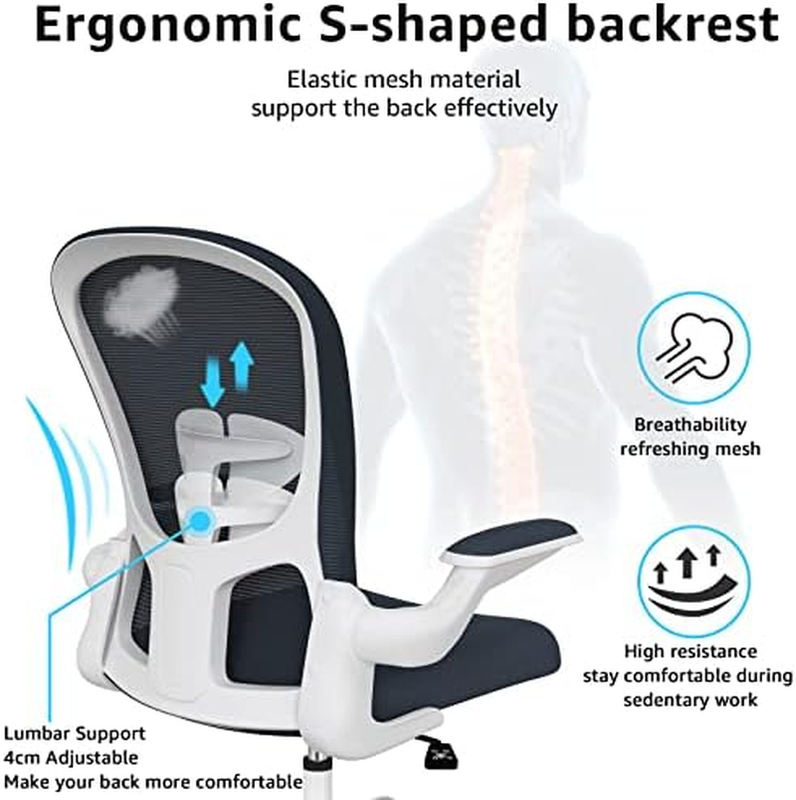 Ergonomic Mesh Office Chair Swivel Desk Chair Flip Up Arms Lumbar Support2