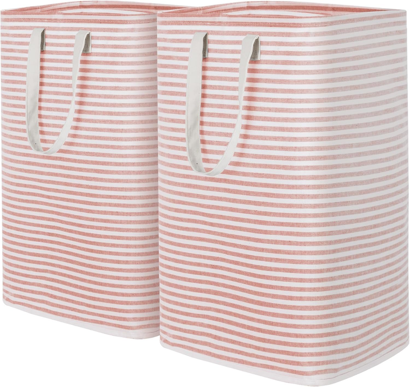 2 Pack 80L Laundry Hampers, Large Collapsible Clothes Baskets, Pink0