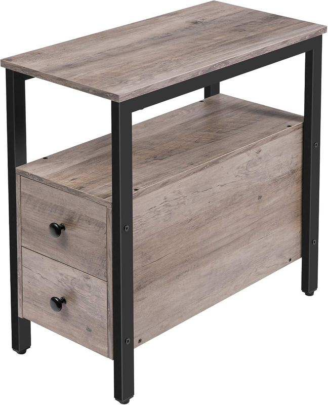 End Table Narrow Chairside Table with Drawer & Shelf Greige Black10
