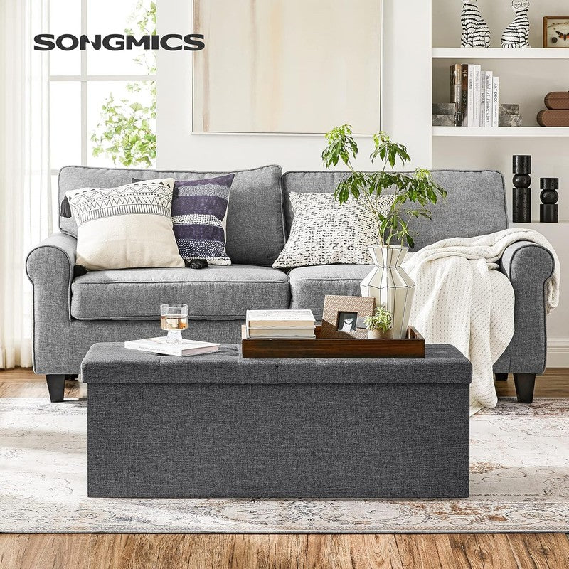 43'' Foldable Storage Ottoman Bench Flip Lid Entryway Living Room Dark Gray1