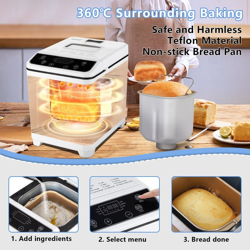 2LB 20-in-1 Bread Maker Machine White LCD Automatic 2 Custom Menus 0702