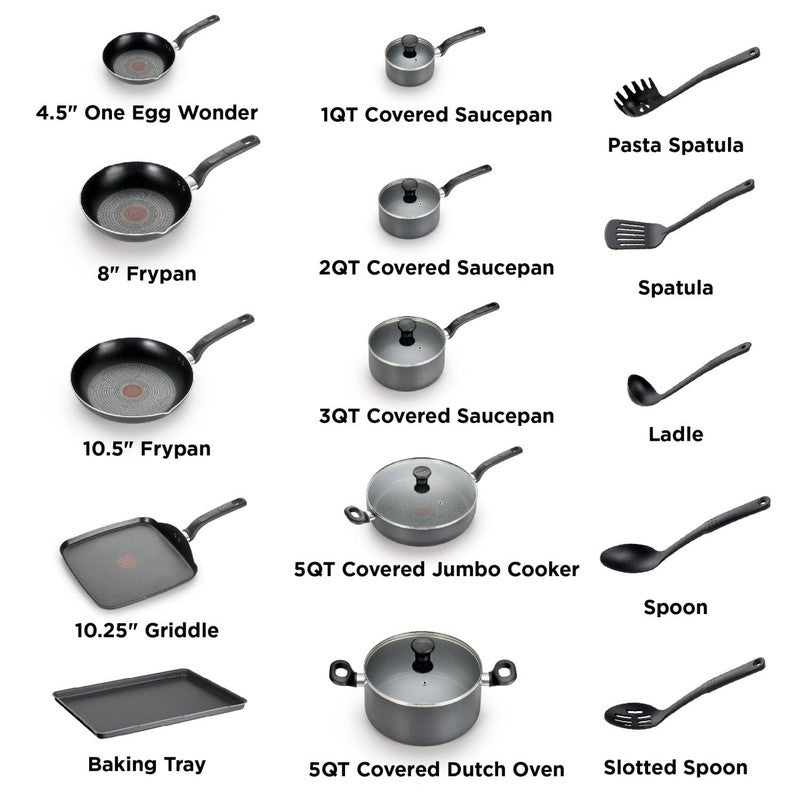 20 Piece Nonstick Cookware Set Easy Care Pots and Pans Grey7