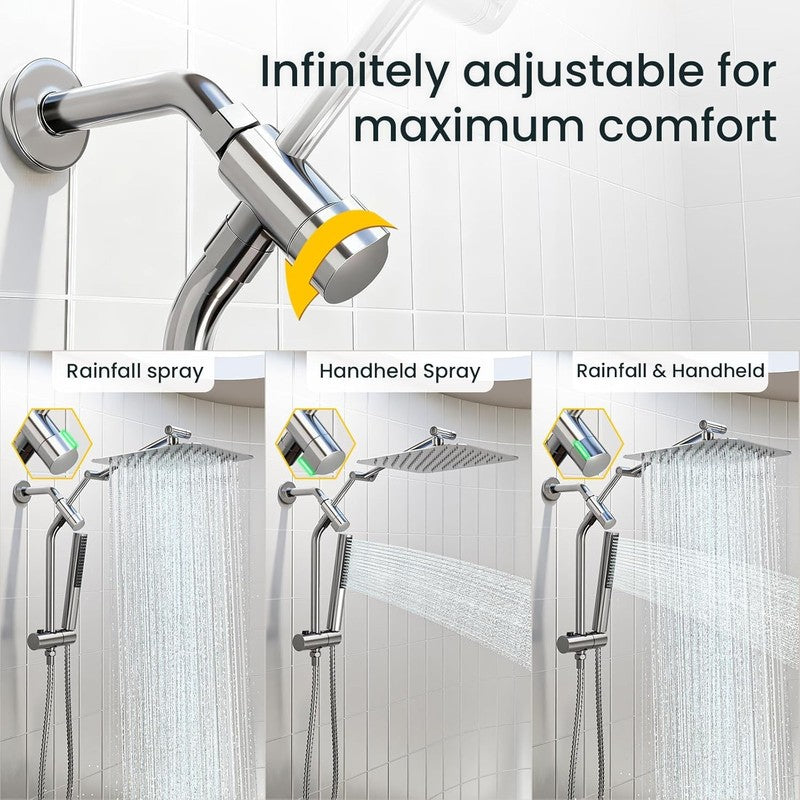 10in All Metal Rain Shower Head w Handheld High Pressure Dual Chrome3