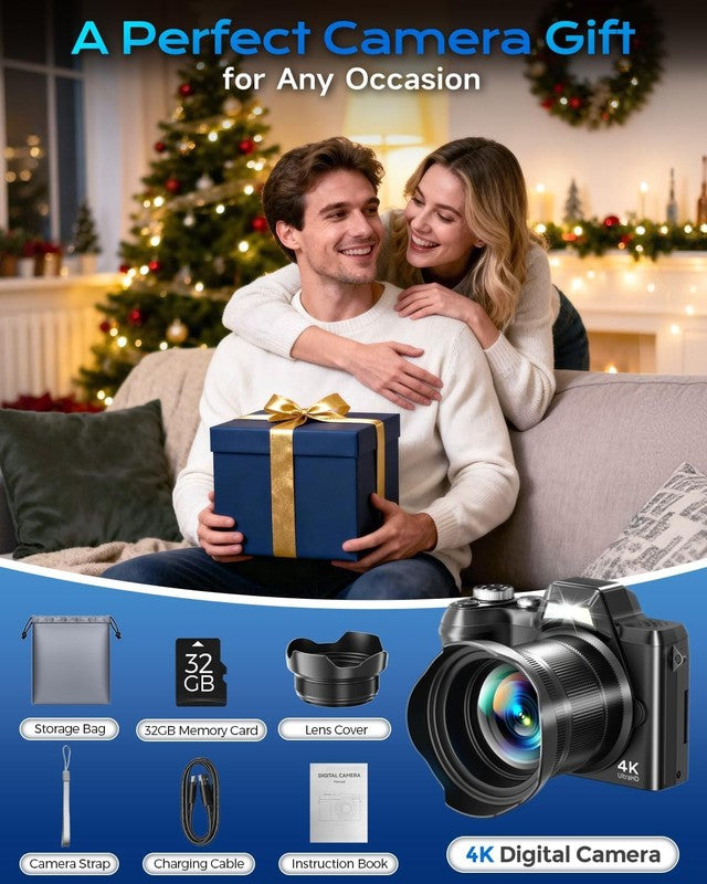 4K Digital Camera 56MP Vlogging 16X Zoom 3" Flip Screen Lens Hood for YouTube7