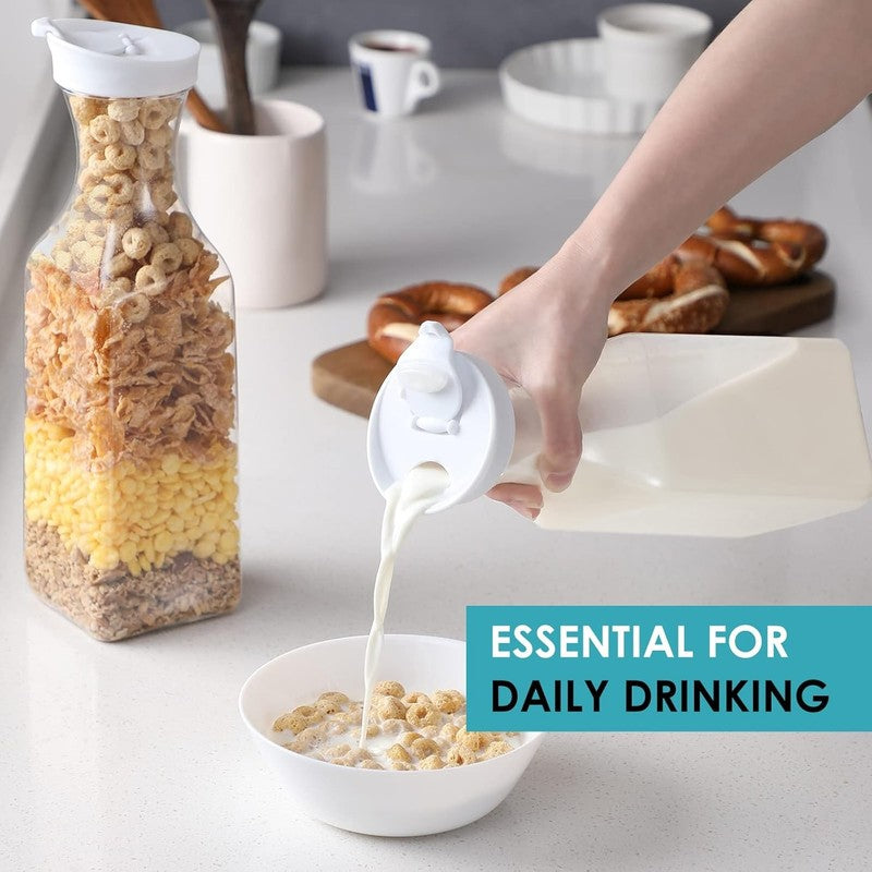 Plastic 50 Oz Water Carafe with Flip Top Lid, Set of 2 Square Base Juice Contain4