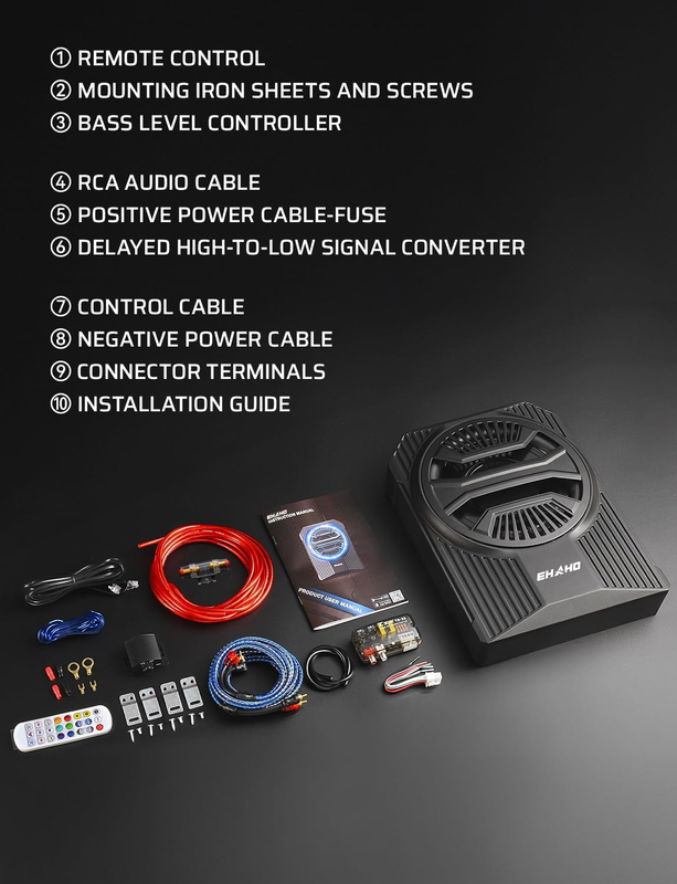 1200W 10" Slim Underseat Car Subwoofer with RGB Lights & Remote Control8
